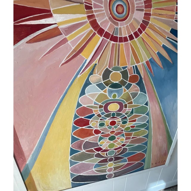 Board Vintage Signed Geometric Modernist Abstract Oil Painting For Sale - Image 4 of 14