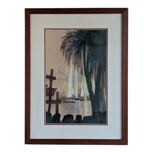 Ben Farnham Sailboats and Palm | Watercolor | Sausalito Artist For Sale