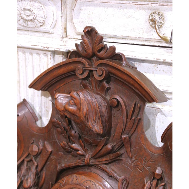 French 19th C. French Black Forest Carved Walnut Wall Hunting Panel With Center Mirror For Sale - Image 3 of 9