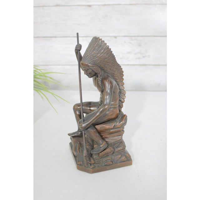 Early 20th Century Antique Jennings Brothers Native American War Chief Bronze-Clad Sculpture J.b. 2245 For Sale - Image 5 of 14