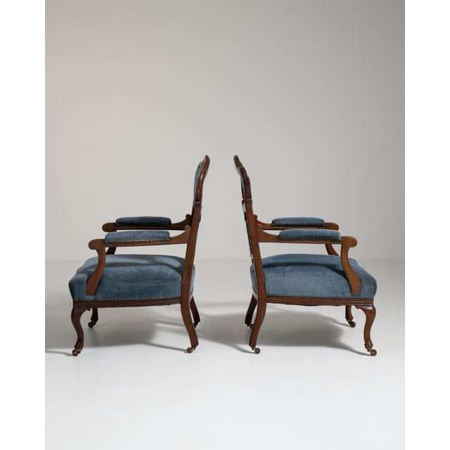 19th Century Pair of Louis XV Upholstered Armchairs, Rococo Style, United Kingdom, 19th Century For Sale - Image 5 of 12