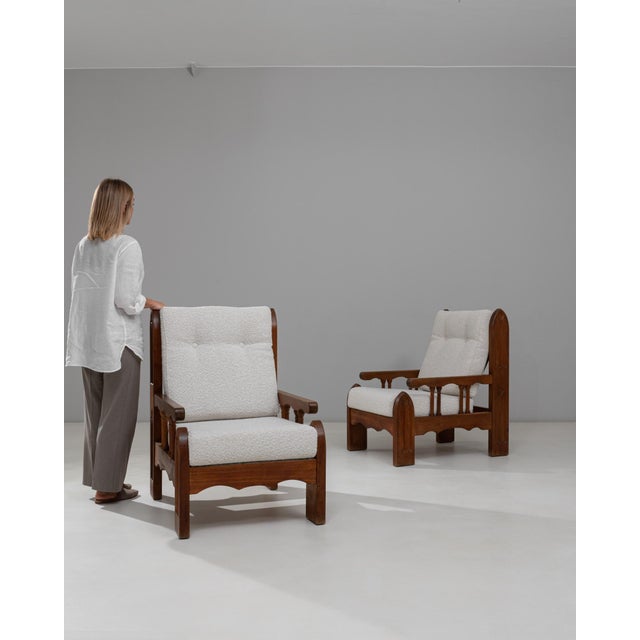 1970s French Brutalist Upholstered Armchairs with Carved Details - A Pair For Sale - Image 17 of 18