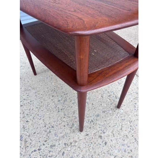 Mid 20th Century Peter Hvidt and Orla Molgaard Teak and Cane Side Table For Sale In Philadelphia - Image 6 of 9