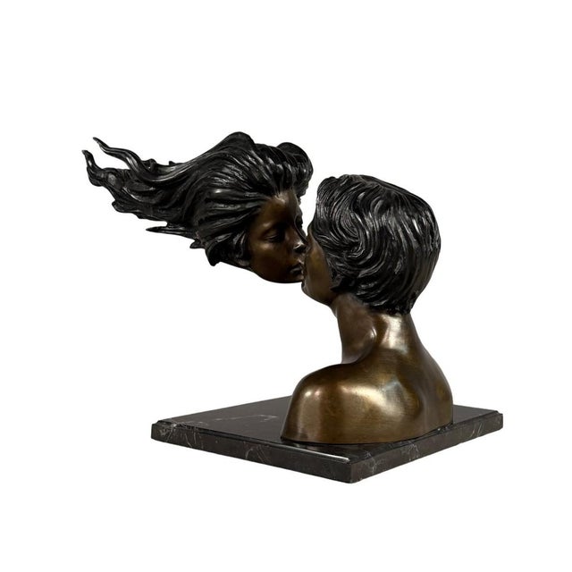 Metal Romantic Bronze Sculpture of Two Lovers Kissing – Modern Surrealist Bust – 34” Long For Sale - Image 7 of 12