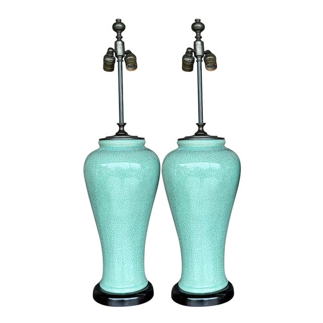 Vintage Regency Crackle Glaze Lamps - a Pair For Sale