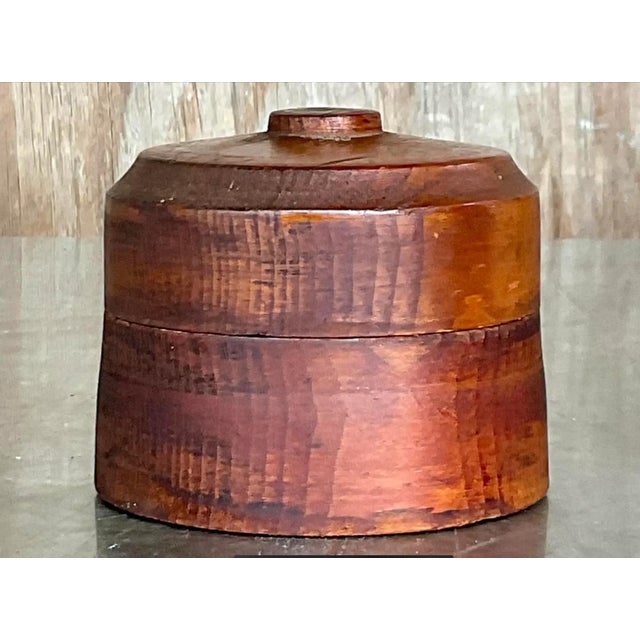 Vintage Boho Round Lidded Wood Box For Sale - Image 12 of 12