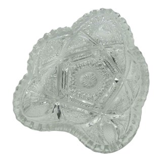 Early 20th Early American Pattern Glass Clear Pressed Glass Tri-Cornered Nappy Bowl For Sale