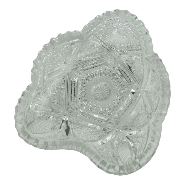 Early 20th Early American Pattern Glass Clear Pressed Glass Tri-Cornered Nappy Bowl For Sale