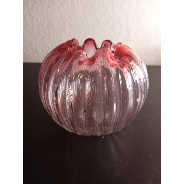 Contemporary Victorian Hand Blown Cranberry Glass Rose Bowl For Sale - Image 3 of 6
