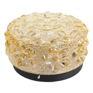 Amber Glass Flower Wall Lamp attributed to Erco, 1970s For Sale