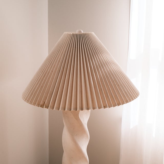 Postmodern 1980s Postmodern Michael Taylor Style Plaster Swirl Floor Lamp With Pleated Shade For Sale - Image 3 of 5