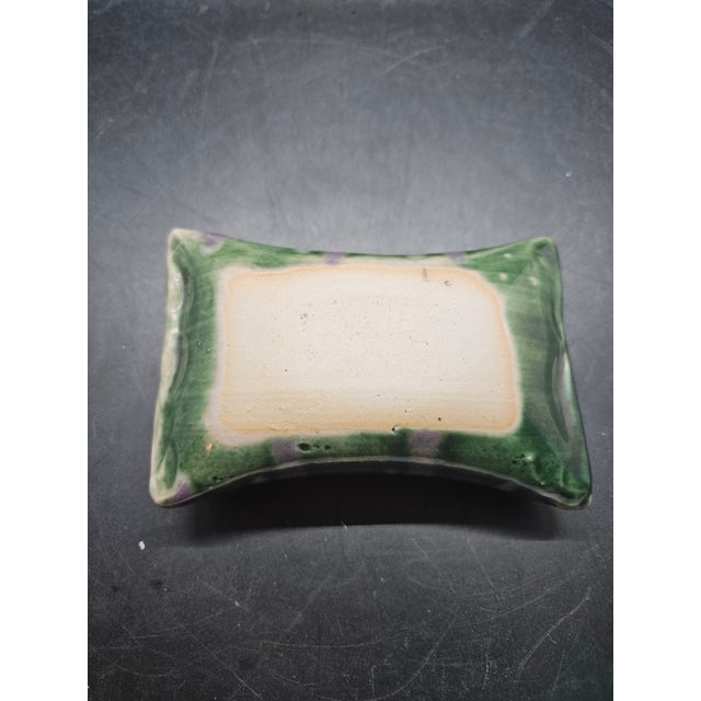 Pottery Bud Vase, Flower Frog Blue Purple Desk Studio Rectangle Pocket