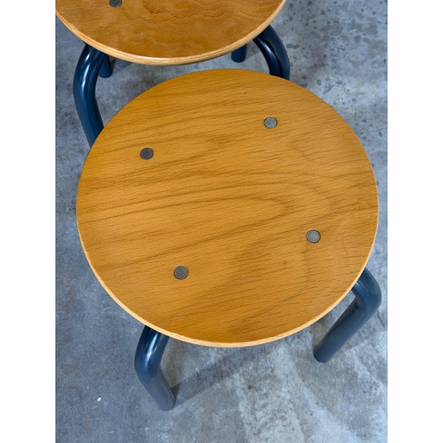 Wood Set of 4 Vintage Danish Stools Mid Century Modern Beech & Metal Seating For Sale - Image 7 of 8