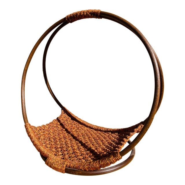 Vintage 1970s Woven Circular Magazine Rack For Sale