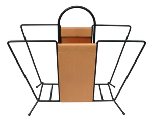 Mid-Century Magazine Rack in String Steel Painted Black & Light Leather in the style of Jacques Adnet, 1960s