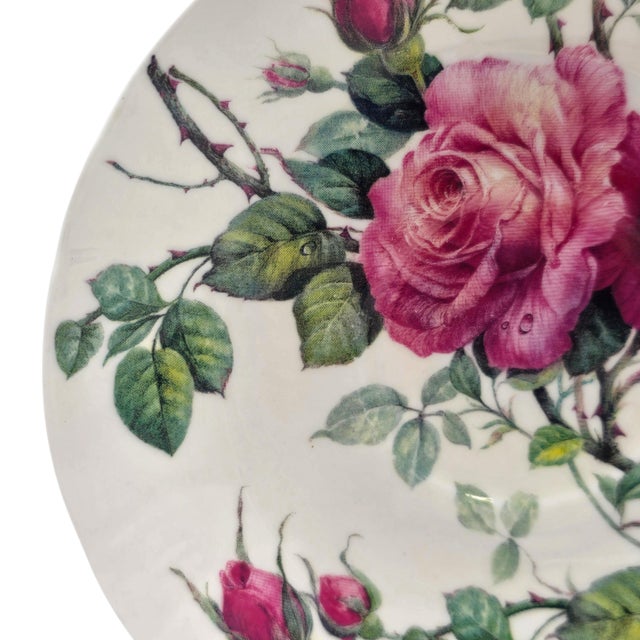 1990s Roy Kirkham English Rose Jumbo Teacup Saucers Bone China England 6.625" - Set of 4 For Sale - Image 9 of 12