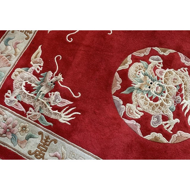 Textile 1960s, Handmade Vintage Art Deco Chinese Rug 4.1' X 6.3' For Sale - Image 7 of 7