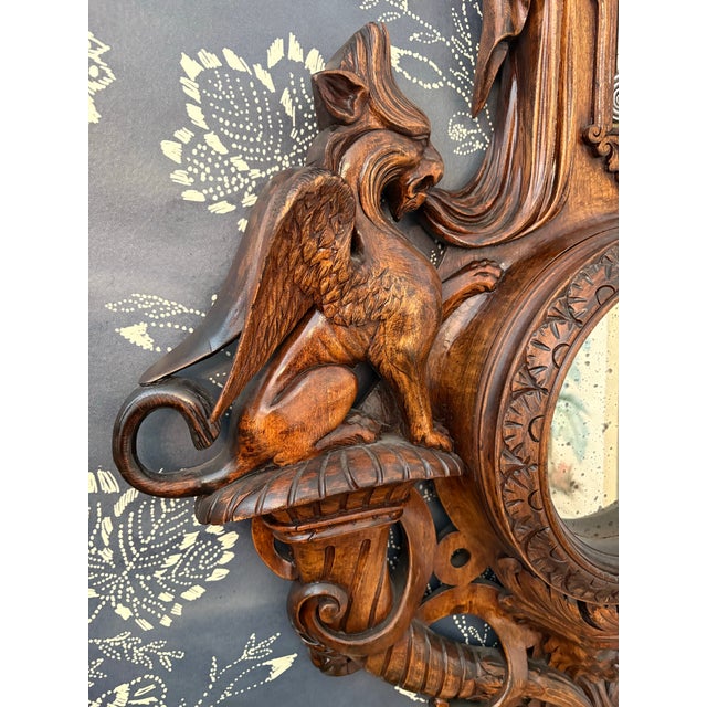 Black Forest 19th Century French Black Forest Style Carved Griffin Mirror For Sale - Image 4 of 12