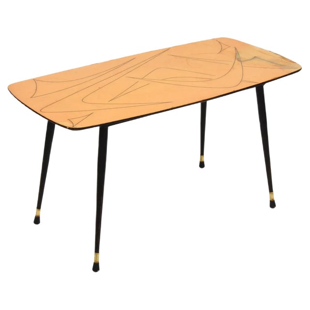 Mid-Century Italian Painted Wood, Brass and Black Metal Coffee Table, 1950s For Sale