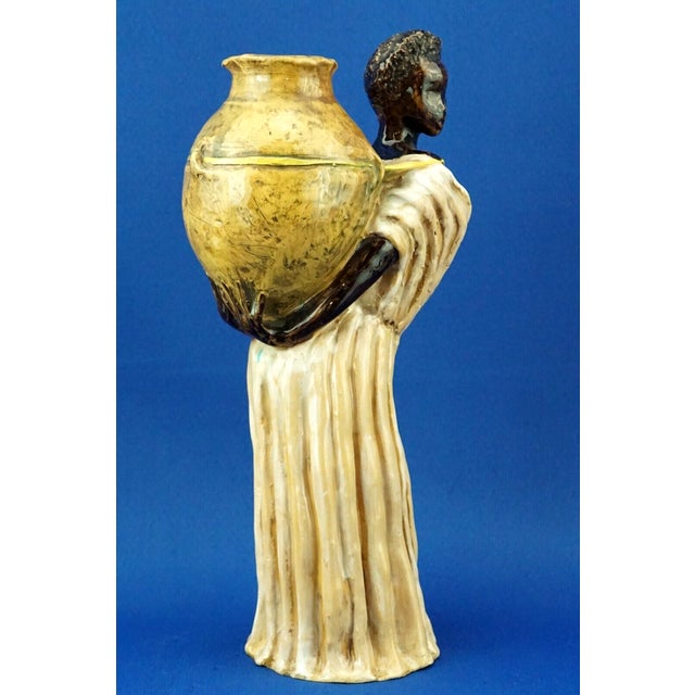 20th Century Majolica Ceramic Sculpture of Woman with Vase from Tanagra Rome, Italy For Sale - Image 8 of 18