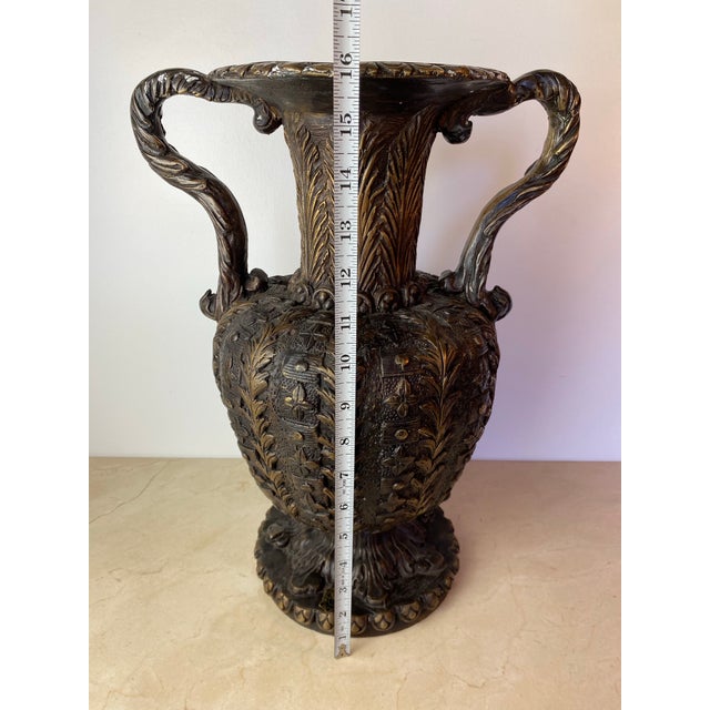 Large Italian Baroque-Style Bronze/Brass Urn With Serpent Handles For Sale - Image 10 of 10