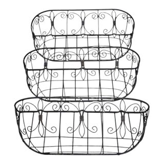 Vintage Wrought Iron Black Scroll Large Window Trough Outdoor Planters Set 3 For Sale
