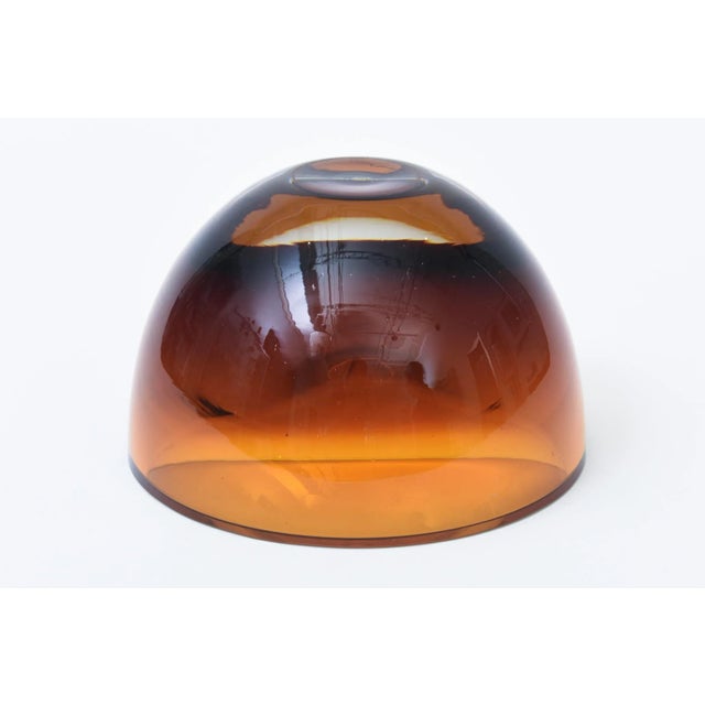 Vintage Signed Murano Thick Walled Sommerso Glass Bowl Amber, Brown, Clear, 1960's For Sale - Image 9 of 10