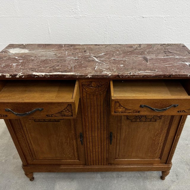 Art Deco Buffet in Oak and Royal Red Marble, 1920s For Sale - Image 11 of 14