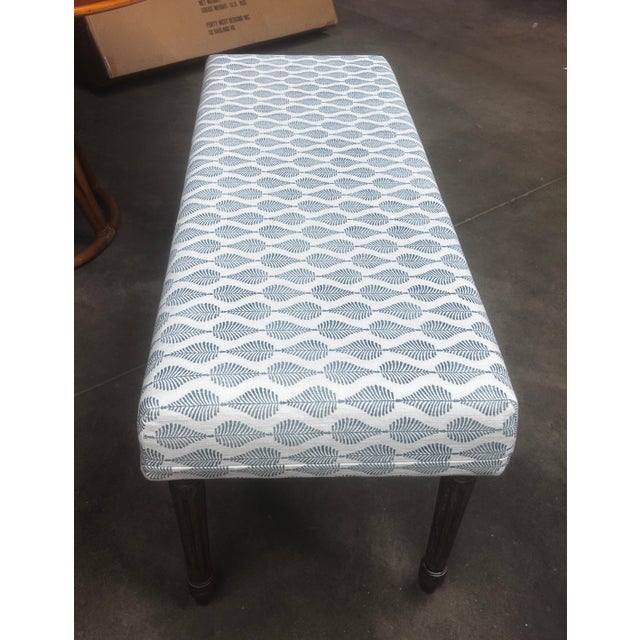 Vintage Lee Industries Mumbai Ink Fabric Upholstered Bench For Sale In Denver - Image 6 of 13