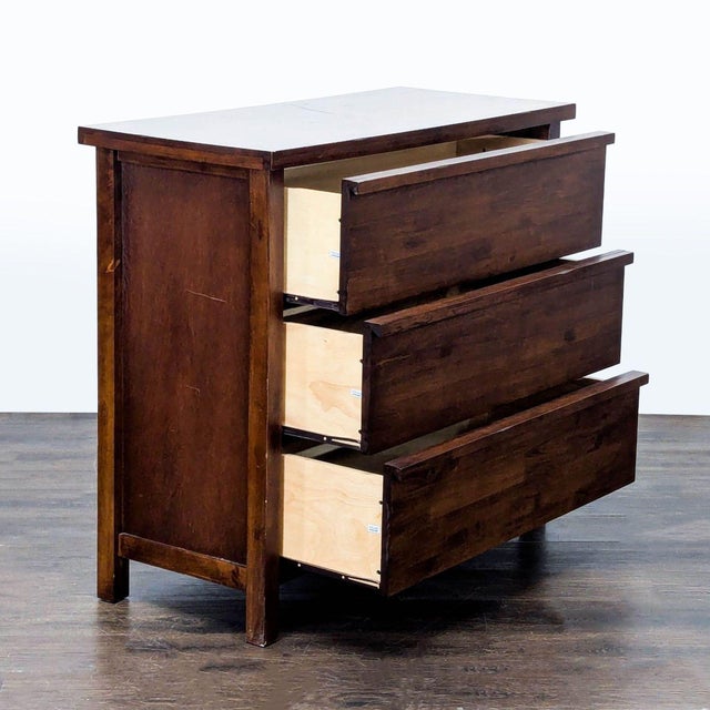 Modern Solid Wood 3-Drawer Dresser in Rich Brown Finish For Sale - Image 3 of 9