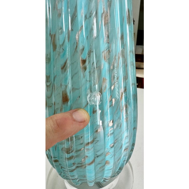 Barbini Murano Blue Copper Ribbed Glass Table Lamp For Sale - Image 17 of 18