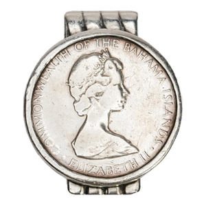 Fantastic Large Vintage Sterling Silver Money Clip 1971 Bahamas Islands Queen Elizabeth II Coin Gentleman’s Accessory British Royalty