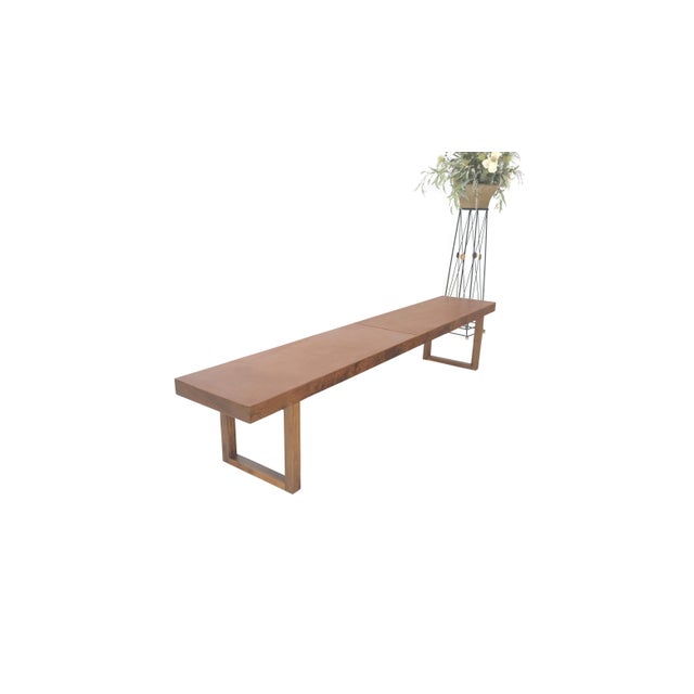 Slim Profile Solid Walnut Frame Integrated leather Cushion 7.5' Long Bench For Sale - Image 9 of 12