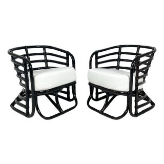 Mid Century Calif-Asia Ribcage Rattan Lounge Chairs- A Pair For Sale