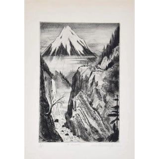 Camille Quesneville - Waterfall - Original Etching on Paper - Mid-20th Century For Sale