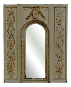 Antique Patinated and Gilded Wood and Stucco Fireplace Mirror, 1800s