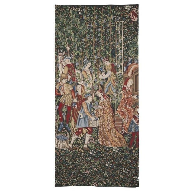 This striking medieval tapestry portiere is inspired from an original tapestry woven in the 15th Century on a high-warp...