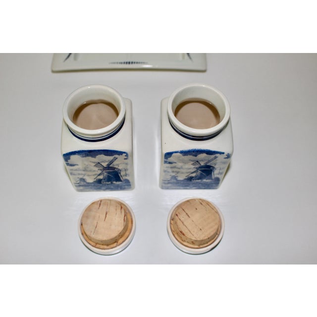 Vintage Delft Blue & White Jars & Tray Set- 3 Pieces For Sale - Image 9 of 12