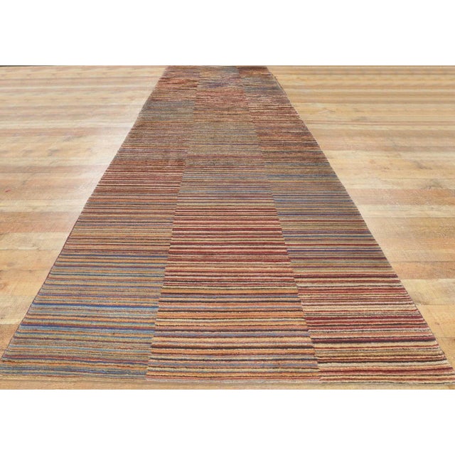 Tan Colorful Striped Tibetan Rug Runner, 03'00 X 16'07 For Sale - Image 8 of 10