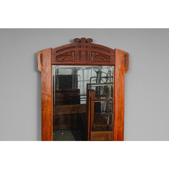 Wood Art Nouveau Wall Mirror with Console in Walnut, Early 20th Century For Sale - Image 7 of 16