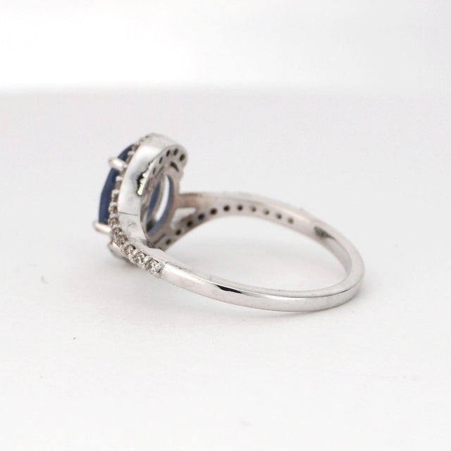 Oval-Cut Blue Sapphire & Diamond Ring in 14k White Gold For Sale - Image 9 of 12