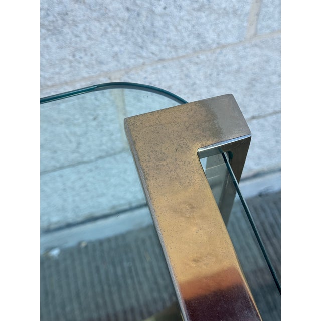 1980s Postmodern Brass-Finish Metal & Glass Console Table With Curved Base For Sale - Image 12 of 12