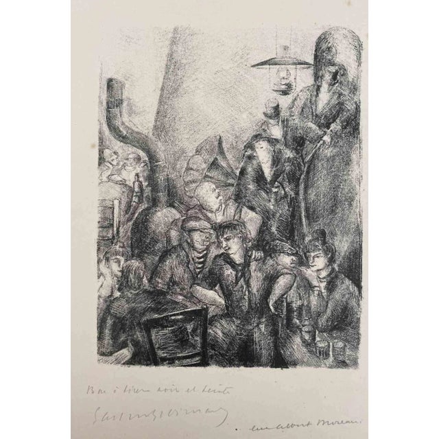 The Night Club is an Original Lithograph on ivory-colored paper realized by Luc Albert Moreau. The artwork is in good...