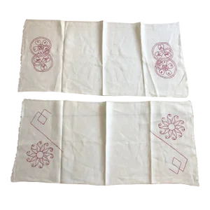 Antique Victorian Embroidered Linen Towels Set of 2