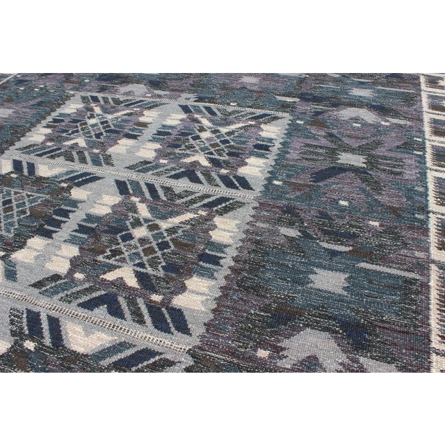 Textile Gray, Blue and Charcoal Scandinavian Hand Woven Flat-Weave Rug With Modern Design For Sale - Image 7 of 13