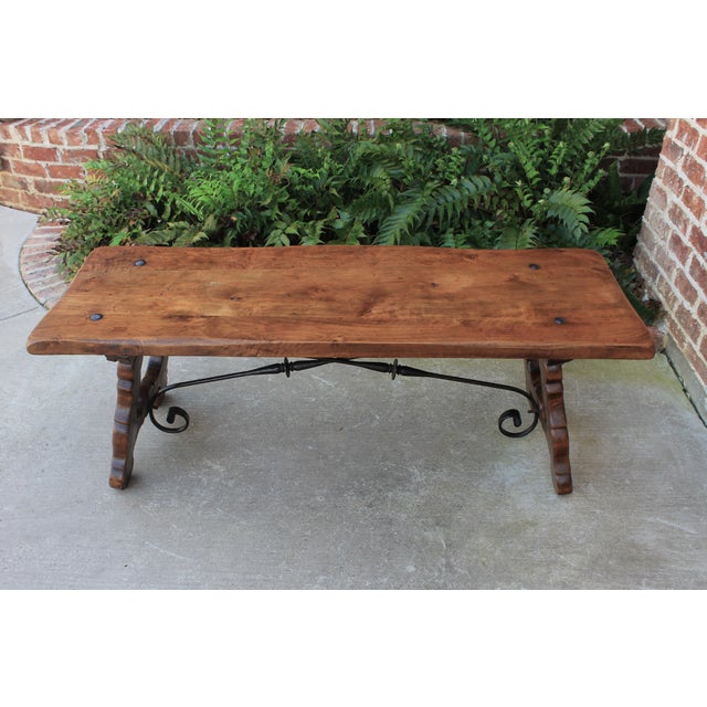 Antique Spanish Colonial Oak Iron Catalan Style Coffee Table