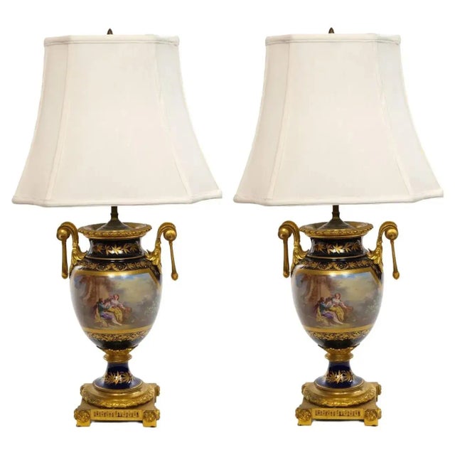 Pair Louis XVI Style Sevres Porcelain / Dore Bronze Vase Lamp For Sale - Image 13 of 13