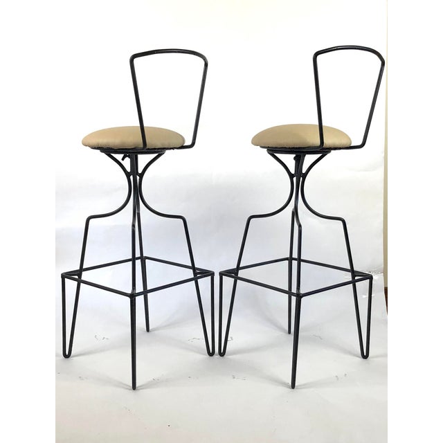 Mid Century Wrought Iron Swivel Bar Stools a Pair Chairish