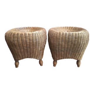 Vintage Rattan Ottoman Stools - a Pair For Sale