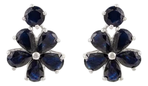 Elegant Silver Sapphire Blossom Drop Earrings for Valentine's Day Gifts- A Pair